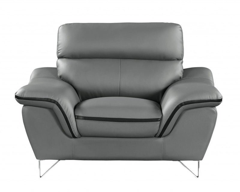 Leather Match Solid Color Pillow Top Arms Silver Legs - Gray