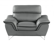 Load image into Gallery viewer, Leather Match Solid Color Pillow Top Arms Silver Legs - Gray
