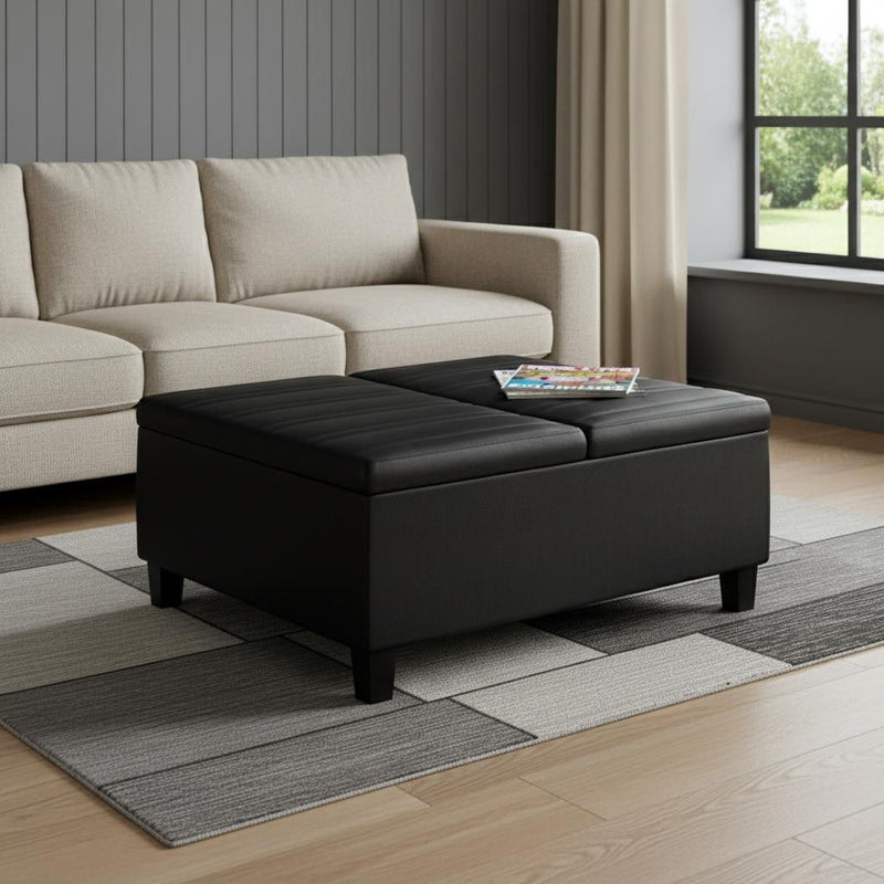 36" Leather Cocktail Ottoman With Storage - Black / Espresso
