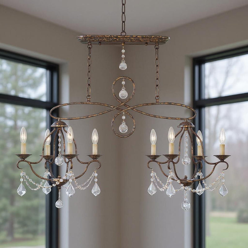 24" Eight Light Dimmable Chandelier With Shades - Bronze