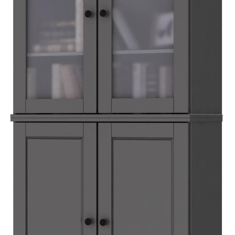 Solid Wood Adjustable Six Tier Library Bookcase With Four Doors (751449) - Gray