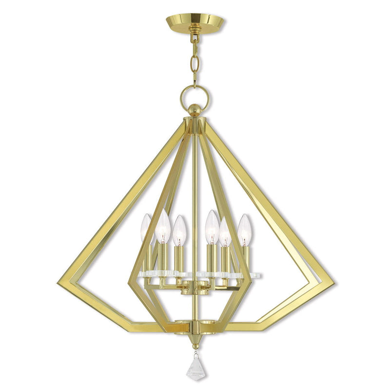 26" Six Light Dimmable Chandelier With Shades - Brass