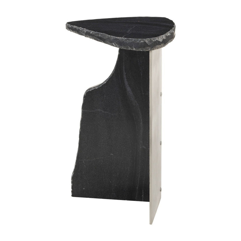 24" Marble Pedestal End Table - Black