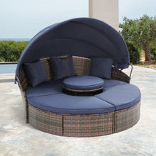 Load image into Gallery viewer, Hot Sale KD Rattan Round Lounge With Canopy Bali Canopy Bed Outdoor, Wicker Outdoor Sofa Bed with lift coffee table
