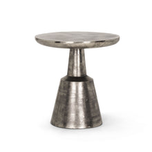 Load image into Gallery viewer, Distressed Iron Round Pedestal End Table - Silver
