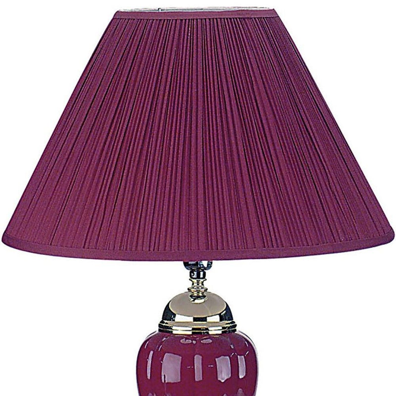 Ceramic Bedside Table Lamp With Magenta Empire Shade - Silver