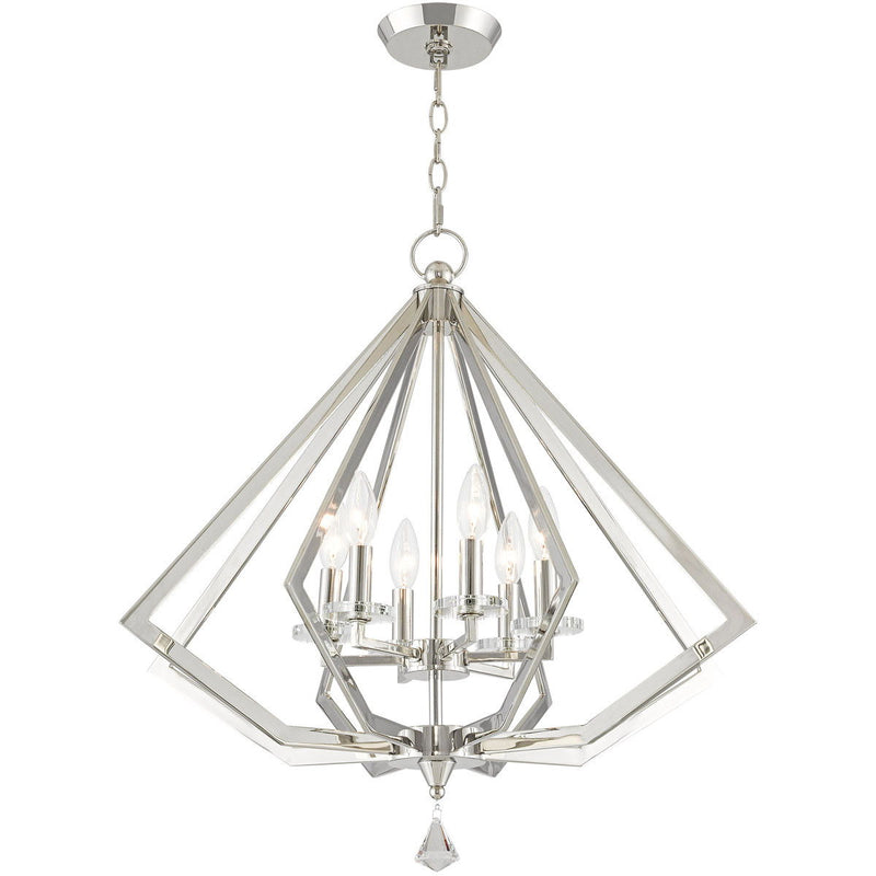 26'' Six-Light Dimmable Chandelier With Shades - Nickel