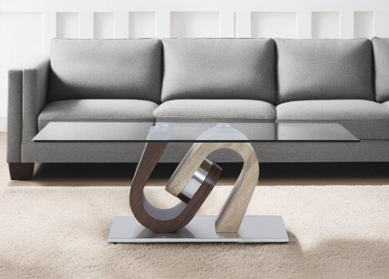 Glass Coffee Table - Clear / Oak