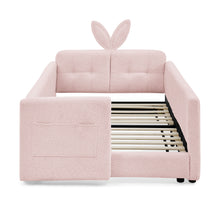 Load image into Gallery viewer, Cute Rabbit Ear Upholstered Platform Bed Frame With Safety Rail
