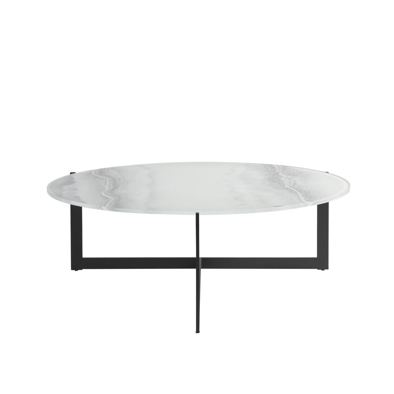 Glass Iron Round Frame Coffee Table - White / Black