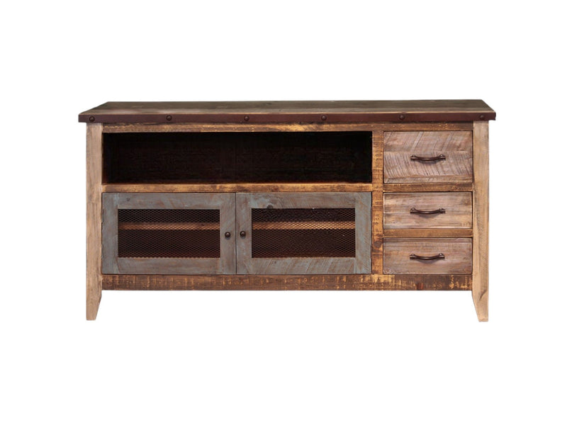 Cabinet Enclosed Storage, Distressed TV Stand - Brown