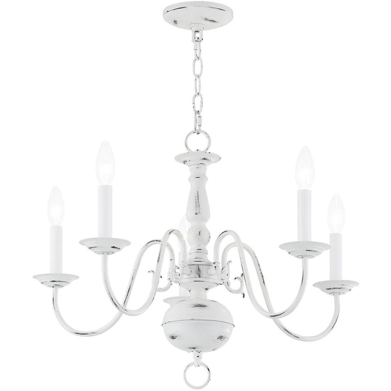 18" Five Light Dimmable Chandelier With Shades - Antiqued White