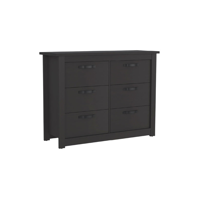 Wood Six Drawer Double Dresser For Bedroom - Black