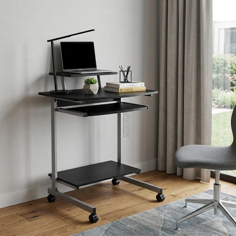 Rolling T-Shape Computer Desk - Graphite / Silver