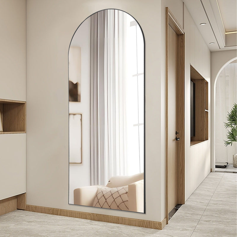 64'' Aluminum Arch Freestanding Framed Standing Mirror - Black