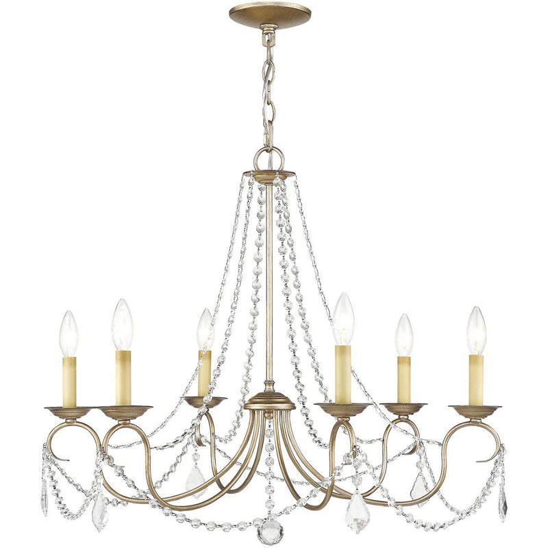 24" Six Light Dimmable Chandelier With Shades - Silver