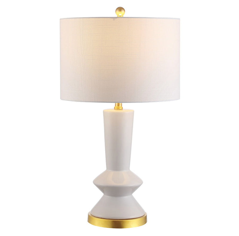 Geometric Table Lamp With Drum Shade - White