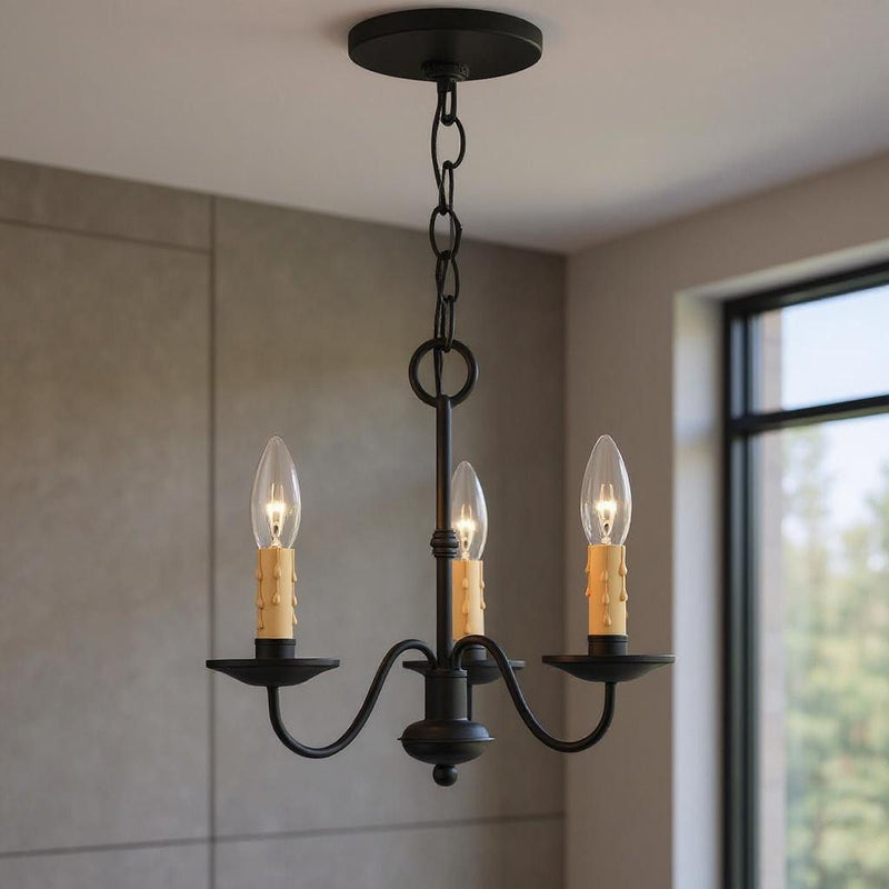 12" Three Light Dimmable Chandelier With Shades - Black