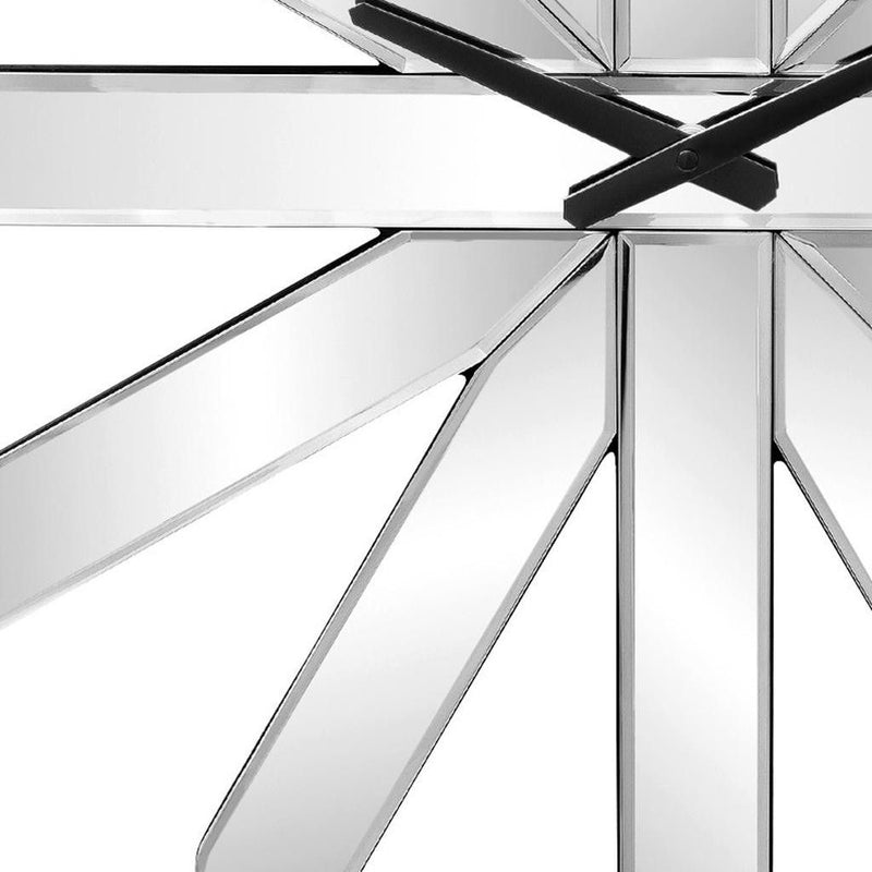 Mirrored Silent Analog Starburst Wall Clock - Silver