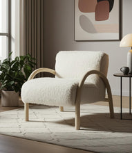 Load image into Gallery viewer, 30" Modern Faux Fur And Wood Arm Chair - Beige
