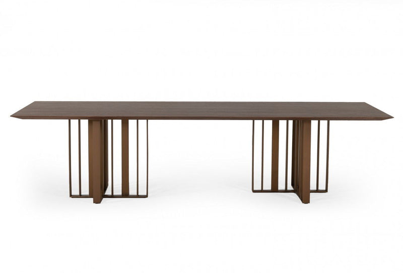 118" Stainless Steel Double Pedestal Base Dining Table - Brown