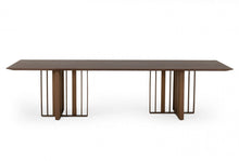 Load image into Gallery viewer, 118" Stainless Steel Double Pedestal Base Dining Table - Brown
