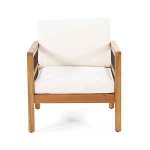 Club Chair With Slat Panel Design - Teak / Beige