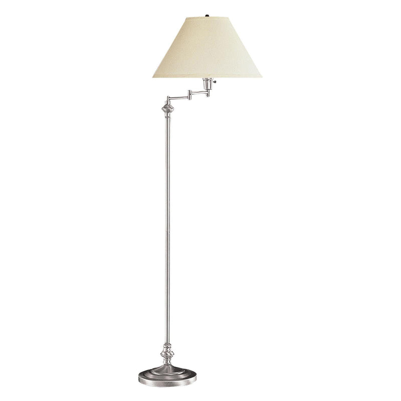 Swing Arm Floor Lamp With Beige Fabric Empire Shade - Nickel