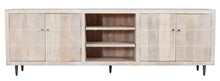 Load image into Gallery viewer, 92" Carved Geometric Distressed Solid Wood Enclosed And Open Storage TV Stand - Ivory
