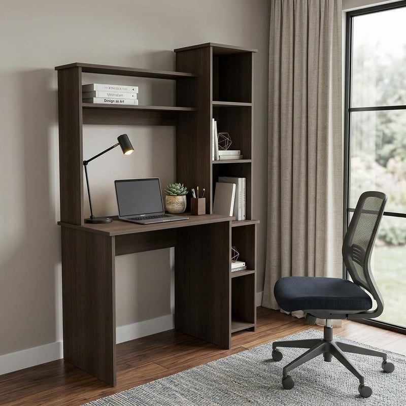 2 Piece Set Writing Desk And Bookshelf - Dark Brown