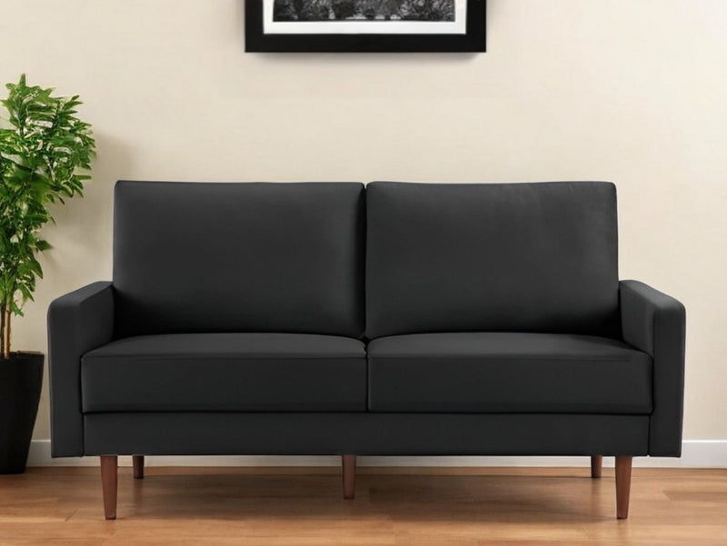 Velvet Sofa With Dark Brown Legs - Black