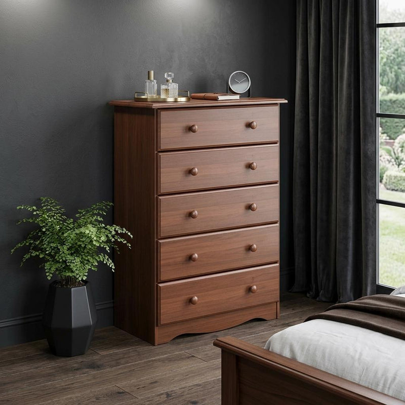 Solid Wood Five Drawer Dresser (760595) - Coffee