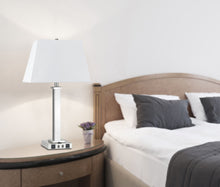 Load image into Gallery viewer, Metal USB Table Lamp With White Shade - Nickel
