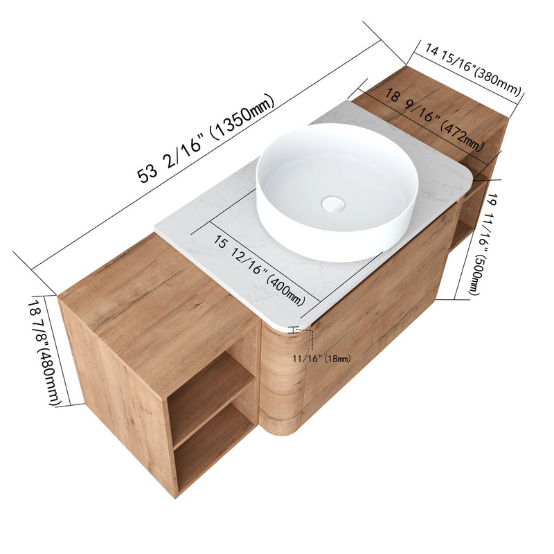 Wall Mounted Bathroom Vanity With Art Sink, 2 Storage Shelves, Soft Close Door