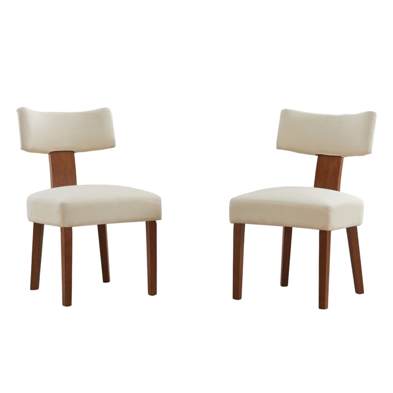 Linen Solid Wood Dining Side Chairs (Set of 2) - Beige / Brown