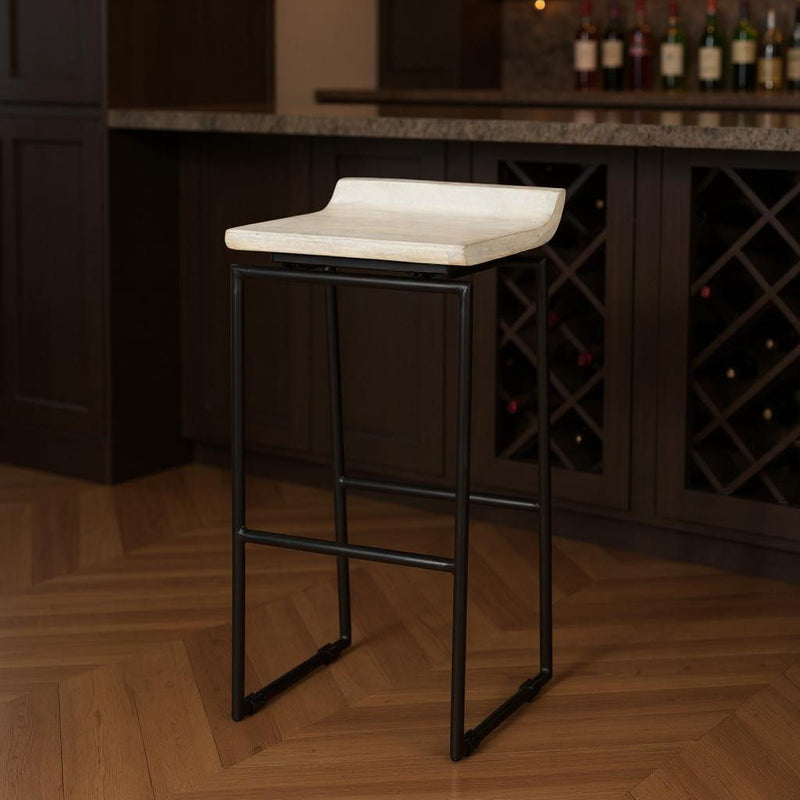 31" Solid Wood And Metal Low Back Bar Height Bar Chair - Black / Natural