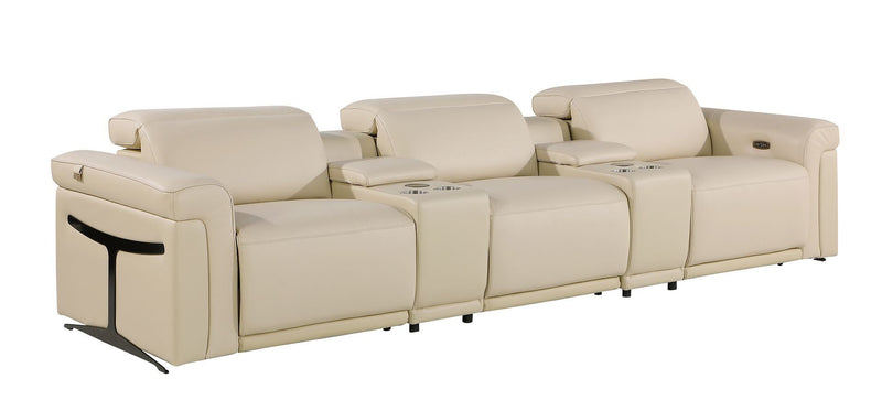Italian Leather Reclining USB Sofa And Storage (720363) - Beige