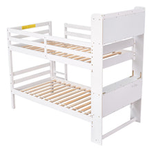 Load image into Gallery viewer, Twin Over Twin Bunk Beds with Bookcase Headboard, Solid Wood Bed Frame with Safety Rail and Ladder, Kids/Teens Bedroom, Guest Room Furniture, Can Be converted into 2 Beds, White
