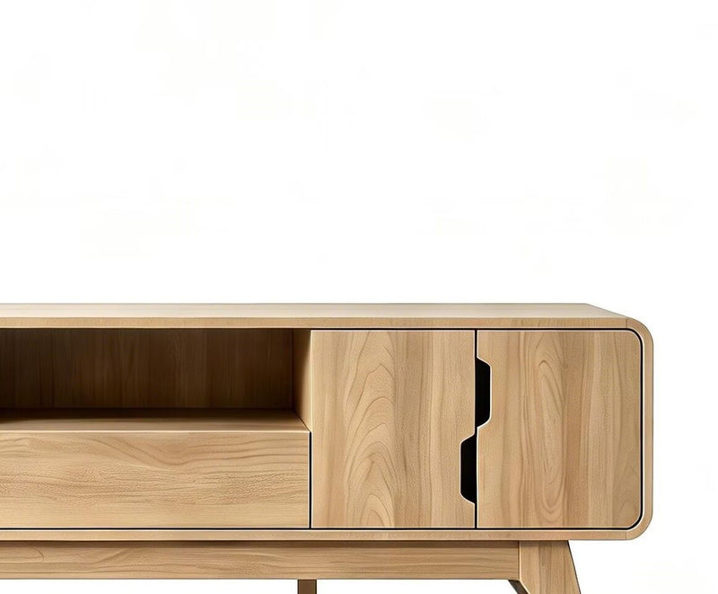 Enclosed Open Storage TV Stand With Fireplace - Beige