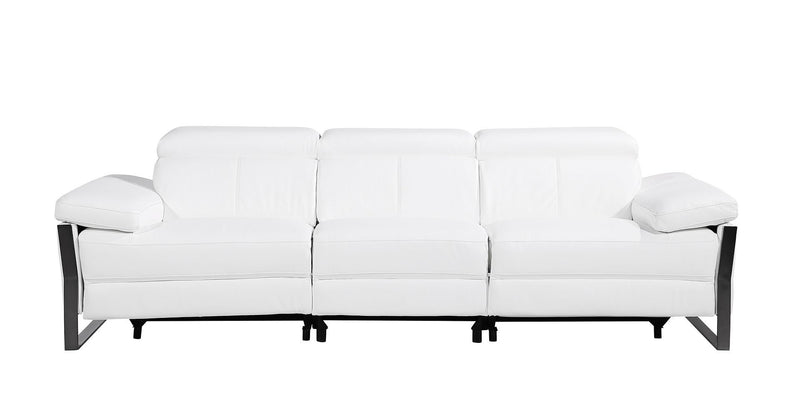 Top Grain Leather Reclining Metal USB Sofa (720328) - White