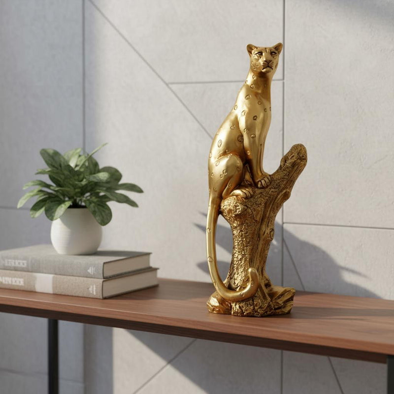 Leopard Hand Painted Tabletop Sculpture - Bronze