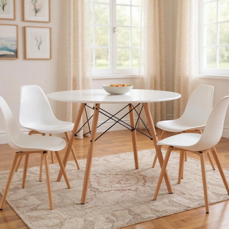 32" Wood Round Top Dining Table - White