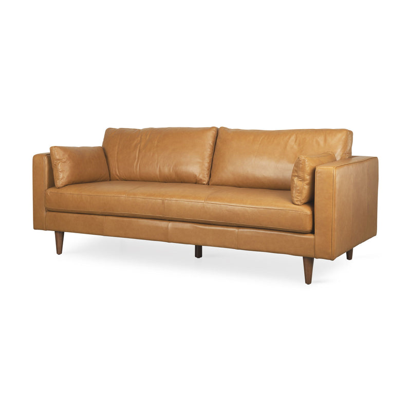Leather Sofa Toss Pillows With Brown Legs - Tan