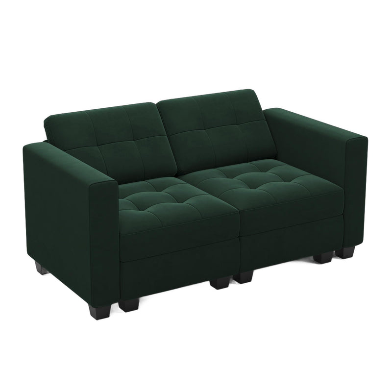 Velvet Loveseat With Storage And Toss Pillows - Green And Black