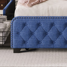 Load image into Gallery viewer, Upholstered Platform Bed Frame with Four Drawers, Button Tufted Headboard and Footboard Sturdy Metal Support, No Box Spring Required, Blue, King (Old sku: BS300277AAC)
