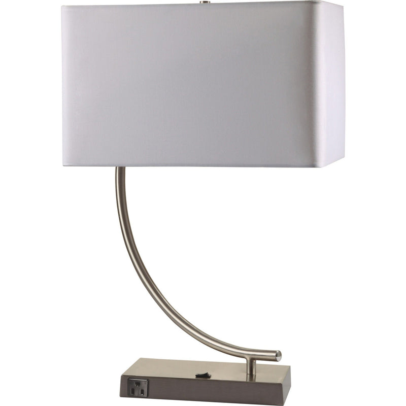 Curved Table Lamp With White Rectangle Shade - Silver