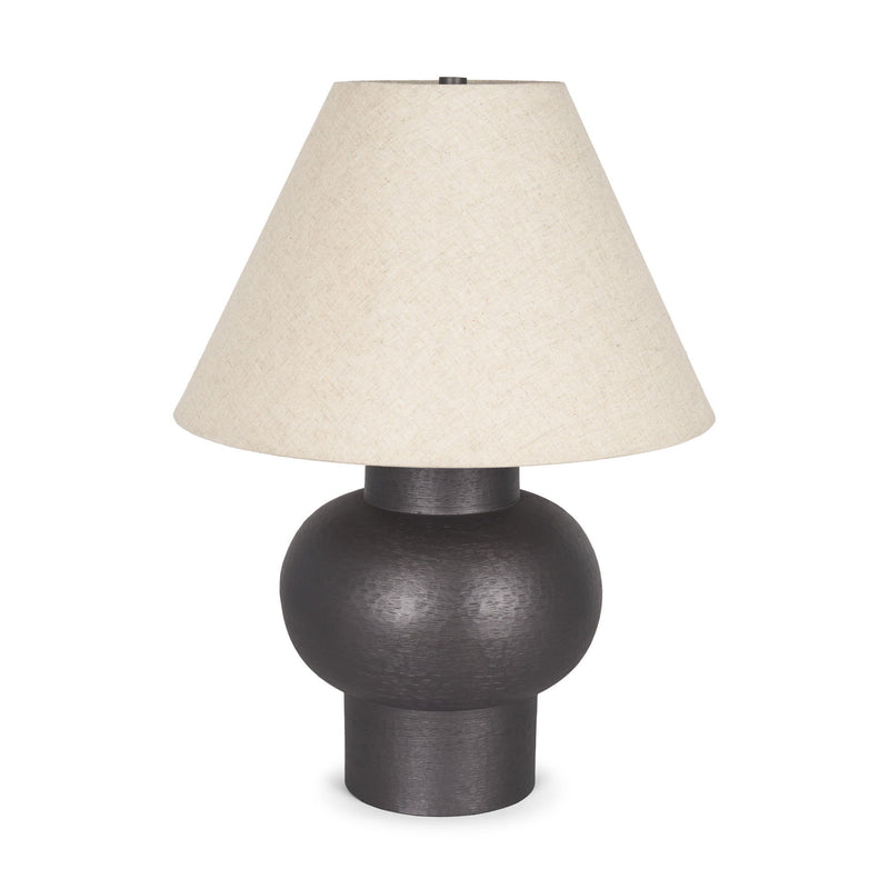 26" Metal Round Bedside Lamp With Beige Bell Shade - Black