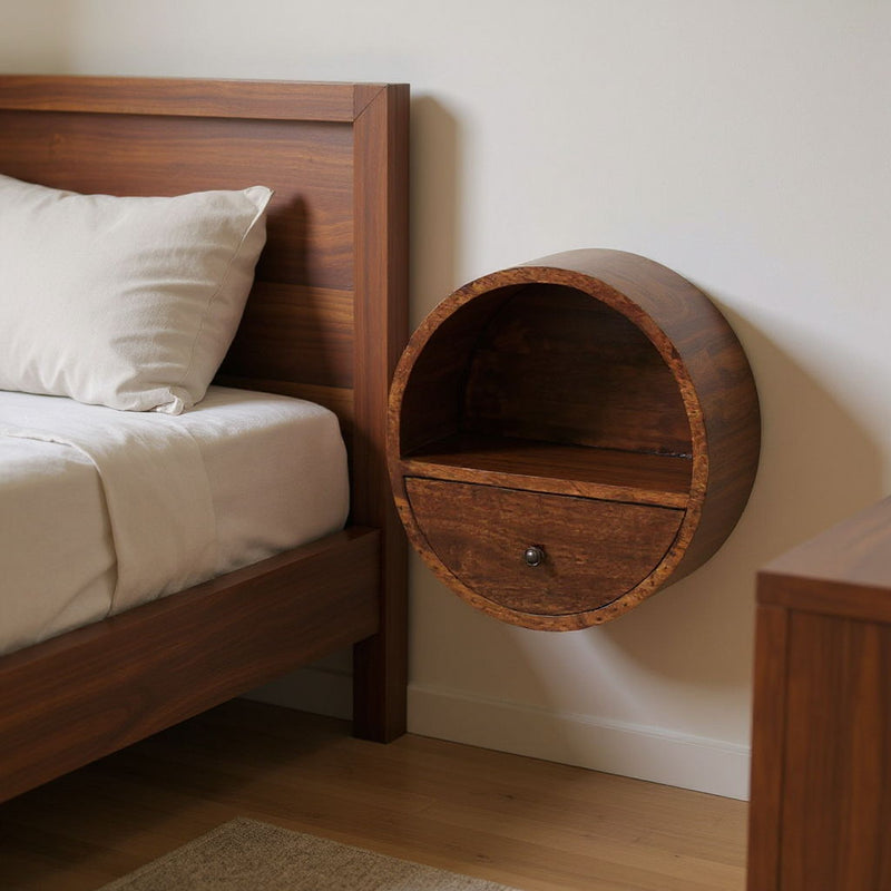 16" Solid Wood Round One Drawer Floating Nightstand - Chestnut