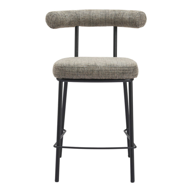 26" Chenille And Steel Low Back Counter Height Bar Chair - Green / Black