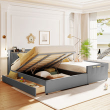 Load image into Gallery viewer, Upholstered Mother &amp; Child Bed With Hydraulic Storage System, Drawer Box, Bedhead Storage Shelf And 2 Pairs Of Sockets &amp; USB Ports
